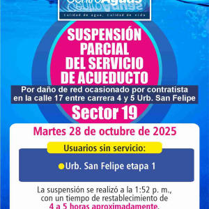 Suspensión parcial del servicio de acueducto del sector 19 