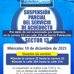 Suspensión parcial del servicio de acueducto del sector 13