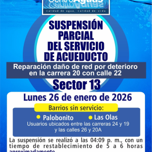 Suspensión parcial del servicio de acueducto del sector 13