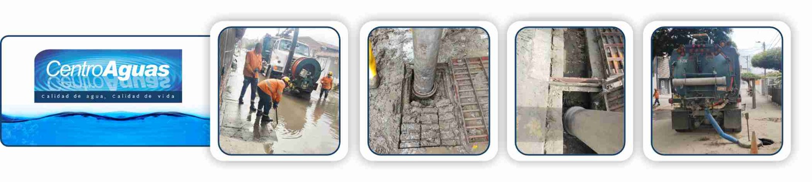 Diseño con imágenes del personal realizando labores de limpieza en los sumideros 