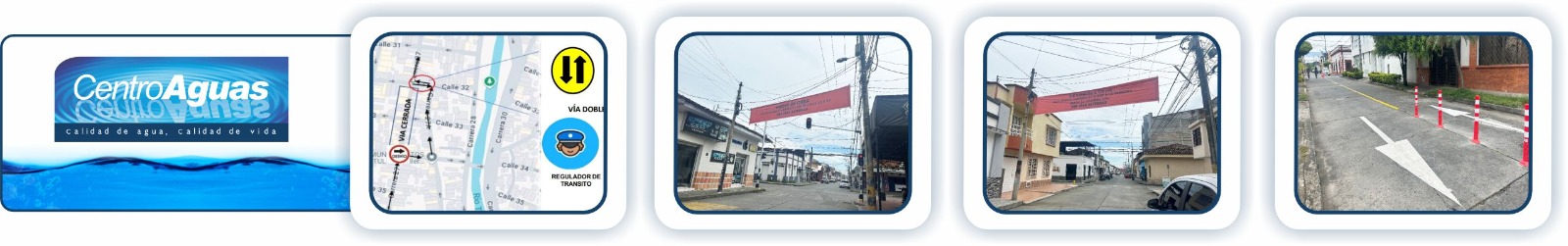 diseño con 4 imágenes de la calle donde se realizará la obra 
