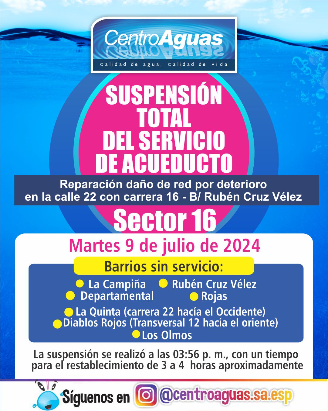 Diseño suspensión del servicio de acueducto 