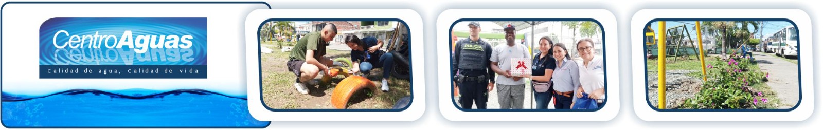 Diseño con tres imágenes donde se ve la adecuación del parque y entrega de regalos