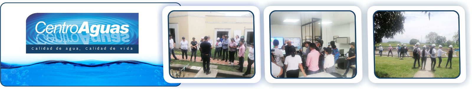 Visita de ACODAL a CENTROAGUAS S.A. ESP Diseño con tres fotografías de los delegados de Acodal haciendo recorrido en las plantas