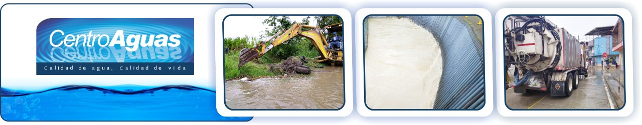 se ve operarios de la empresa con maquinaría realizando labores en sectores inundados Diseño con tres fotografías donde se ve operarios de la empresa con maquinaría realizando labores en sectores inundados
