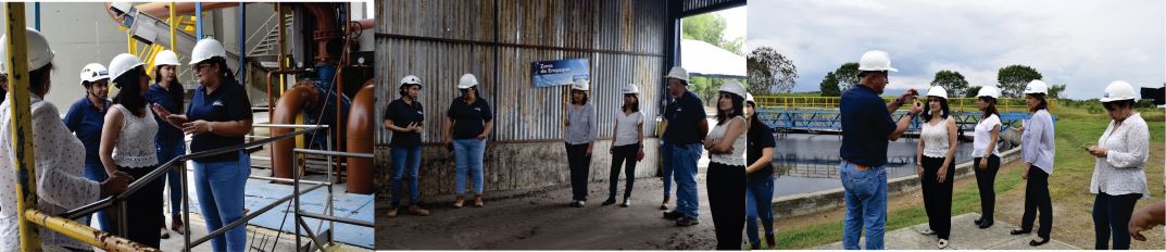 personal de la empresa junto a funcionarios del banco interamericano de desarrollo y viceministro de agua potable y saneamiento basico recorriendo la Planta de Tratamiento de Agua Residual Imagen representativa de personas recorriendo la Planta de Tratamiento de Agua Residual