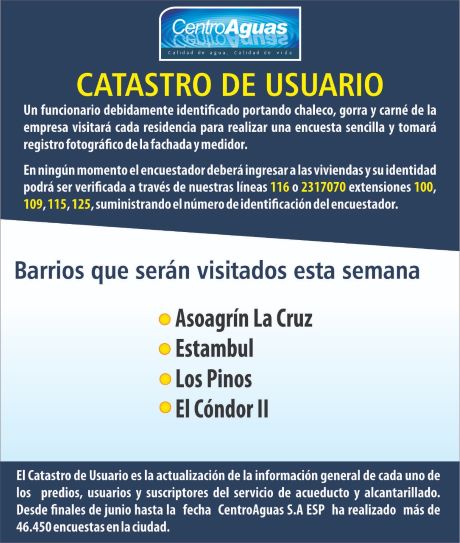 imagen con los barrios que serán visitados para la realización del catastro de usuarios
