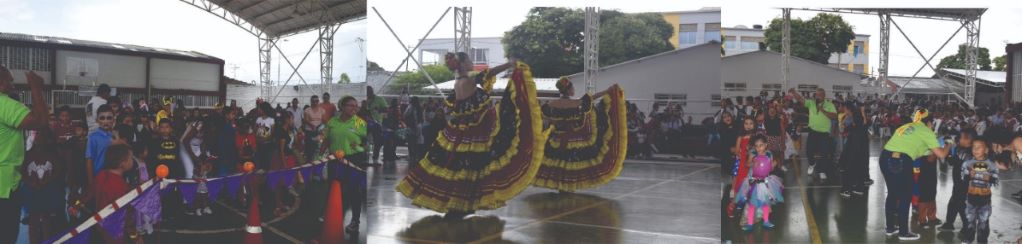 niños disfrazados compartiendo de actividades lúdicas en la institución educativa corazón del valle Tres fotografía de los niños disfrazados compartiendo de actividades lúdicas