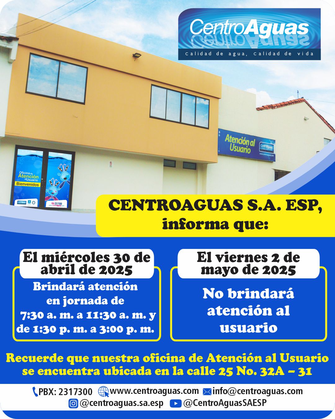 Jornada de atención miércoles 30 de abril y viernes 2 de mayo de 2025