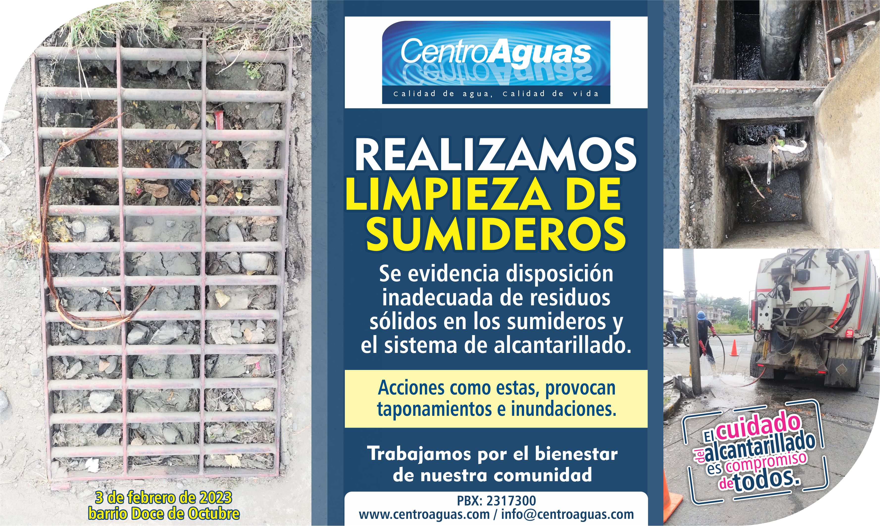 Limpieza de sumidero en el barrio Doce de Octubre -