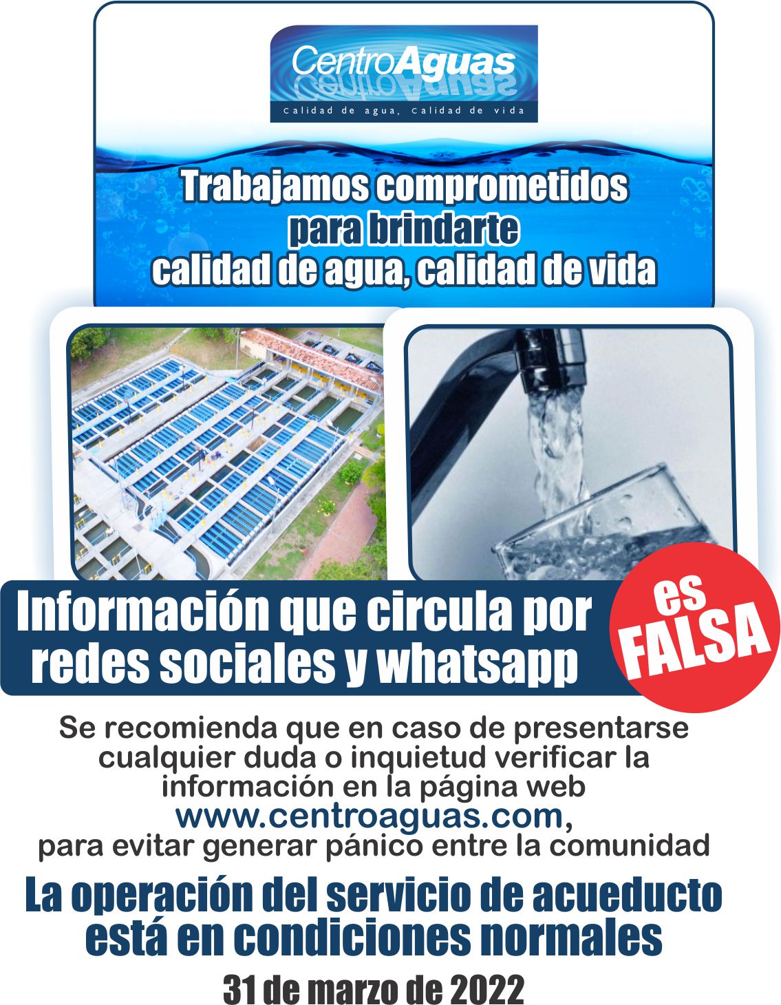 Operación del servicio de acueducto está en condiciones normales