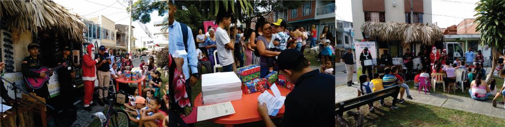 funcionarios de la empresa realizando la novena en el barrio Portales del Río, entrega del parque numero 26 Fotografías de funcionarios de la empresa realizando la novena en el barrio Portales del Río