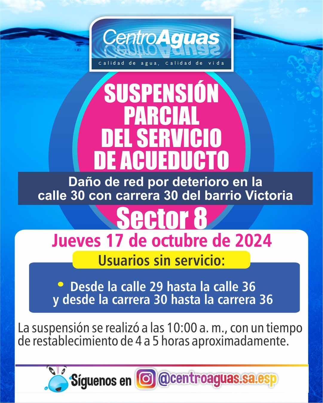 Suspensión parcial del servicio de acueducto del sector 8