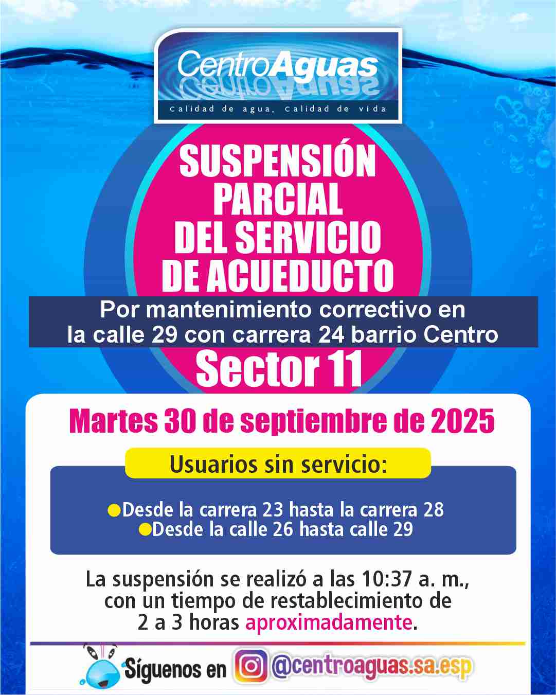 Suspensión parcial del servicio de acueducto del sector 11