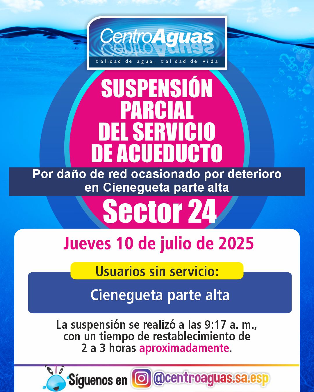 Suspensión parcial del servicio de acueducto del sector 24