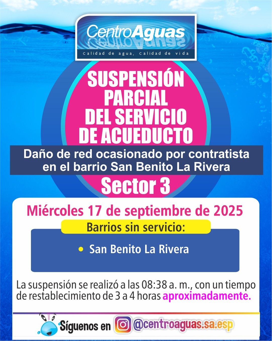 Suspensión parcial del servicio de acueducto del sector 3