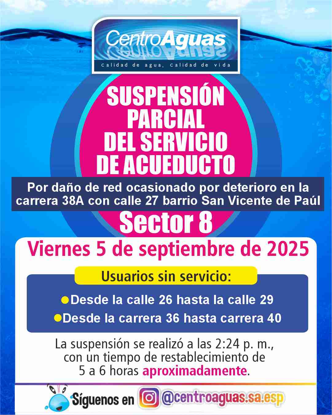 Suspensión parcial del servicio de acueducto del sector 8