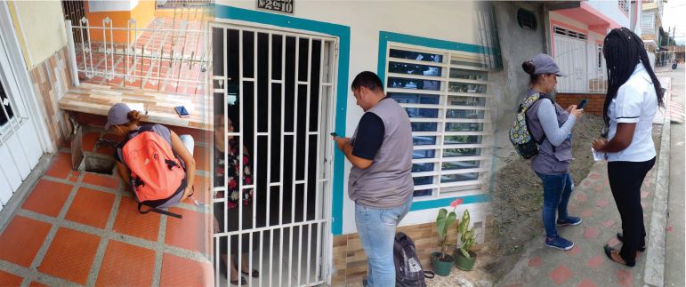 funcionarios visitando a usuarios en sus casas  Tres fotografías de funcionarios visitando a usuarios en sus casas