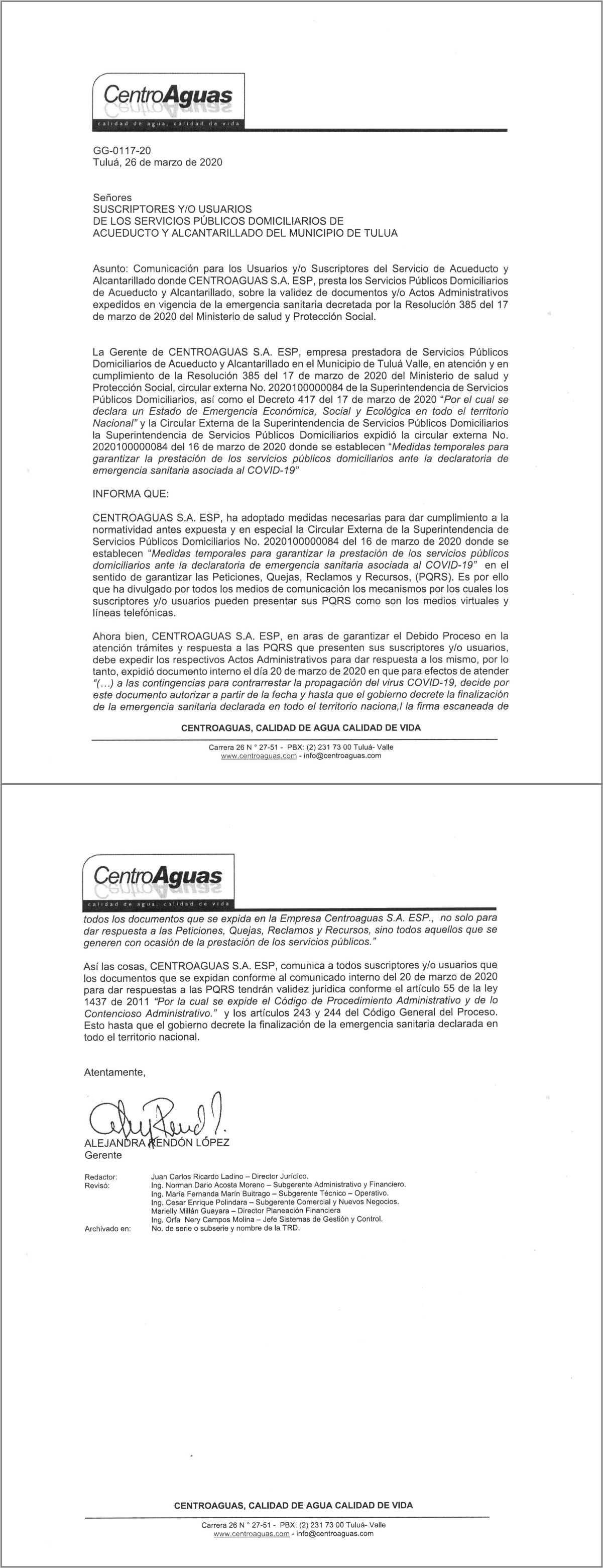 Imagen representativa de comunicado para los usuarios sobre las medidas adoptadas por la emergencia sanitaria 