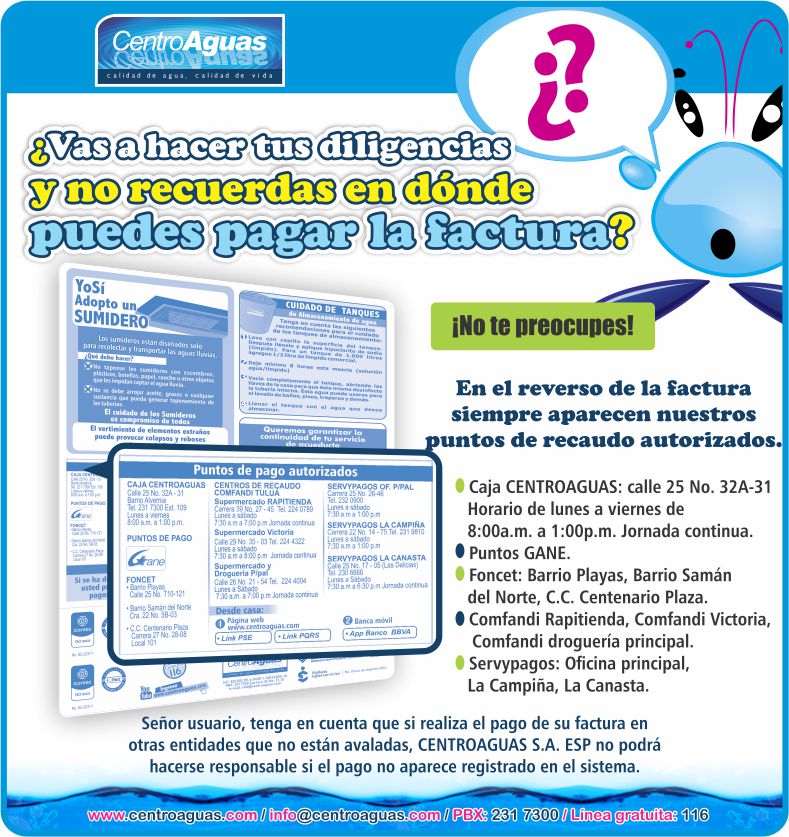 Imagen representativa de al reverso de la factura siempre encontrará los puntos de recaudo autorizados