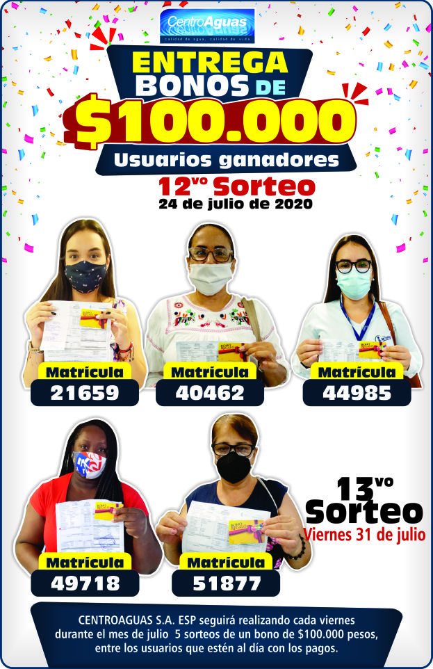 Imagen representativa de la entrega de los bonos de $100.000 a los ganadores del doceavo sorteo