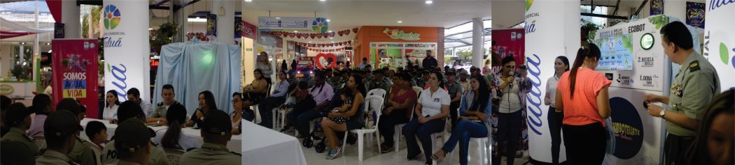 Tres fotografías del lanzamiento donde se ve la mesa principal de las empresas que participaron y también los asistentes. 