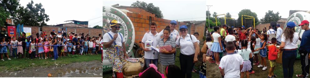 Diseño de tres fotografías de la actividad de entrega de parque en el barrio San Francisco, la imagen muestra a los niños jugando en el parque 