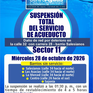  Suspensión del servicio en el sector 11 por daño de red 