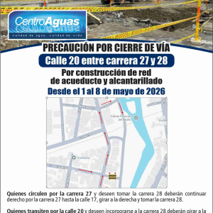 Precaución por cierre de vía