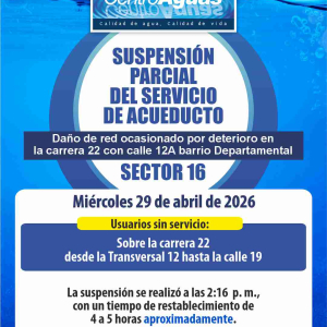 Suspensión parcial del servicio de acueducto del sector 16