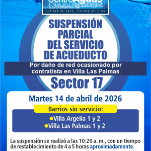 Suspensión parcial del servicio de acueducto del sector 17