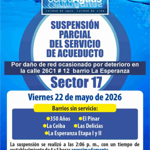 Suspensión parcial del servicio de acueducto del sector 17