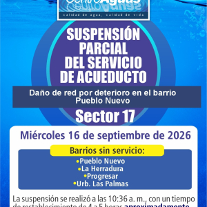 Suspensión parcial del servicio de acueducto del sector 17