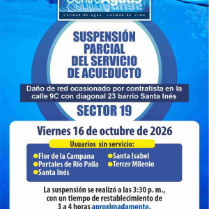 Suspensión parcial del servicio de acueducto del sector 19 