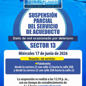 Suspensión parcial del servicio de acueducto del sector 13