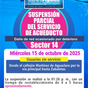 Suspensión parcial del servicio de acueducto del sector 14