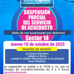 Suspensión parcial del servicio de acueducto del sector 14
