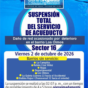 Suspensión total del servicio de acueducto del sector 16 