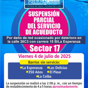 Suspensión parcial del servicio de acueducto del sector 17