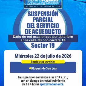 Suspensión parcial del servicio de acueducto del sector 19 