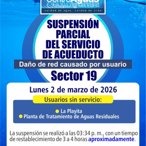 Suspensión parcial del servicio de acueducto del sector 19 