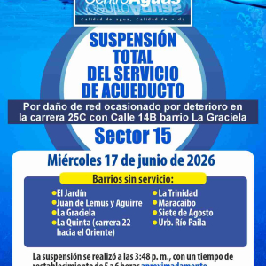 Suspensión total del servicio de acueducto del sector 15