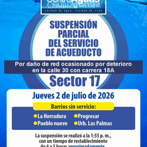 Suspensión parcial del servicio de acueducto del sector 17