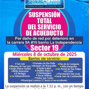 Suspensión total del servicio de acueducto del sector 19 