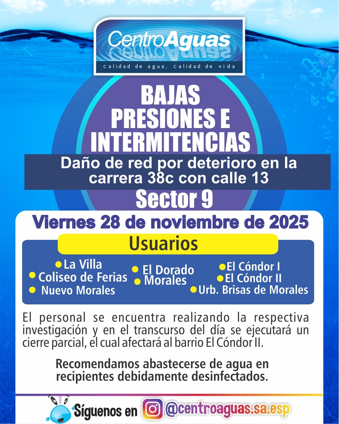 Bajas presiones e intermitencias en el sector 9 