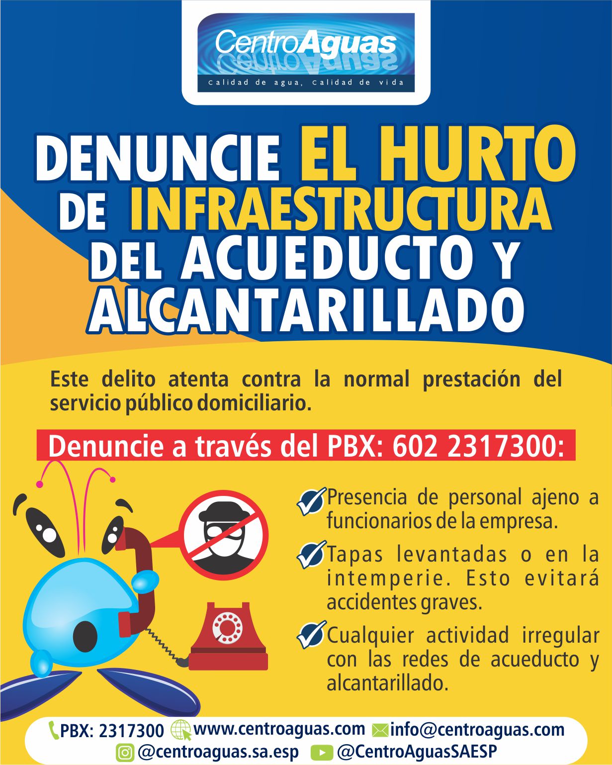 Imagen invitando a denunciar el hurto de infraestructura 