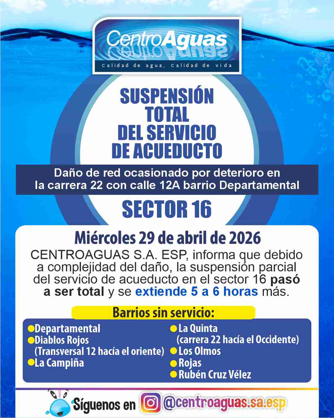 Se extiende suspensión en el sector 16 y pasa a ser total