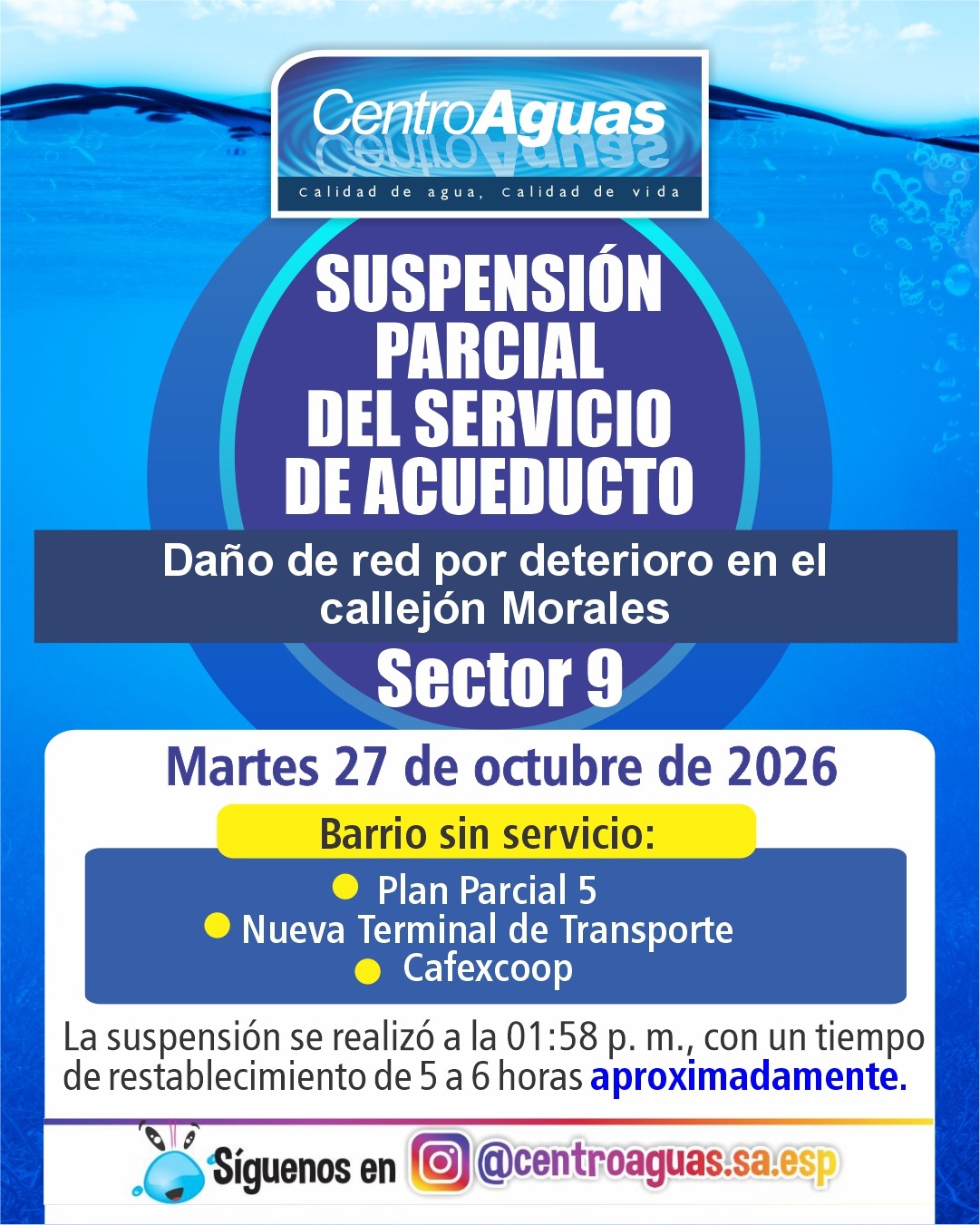 Suspensión parcial del servicio de acueducto del sector 9