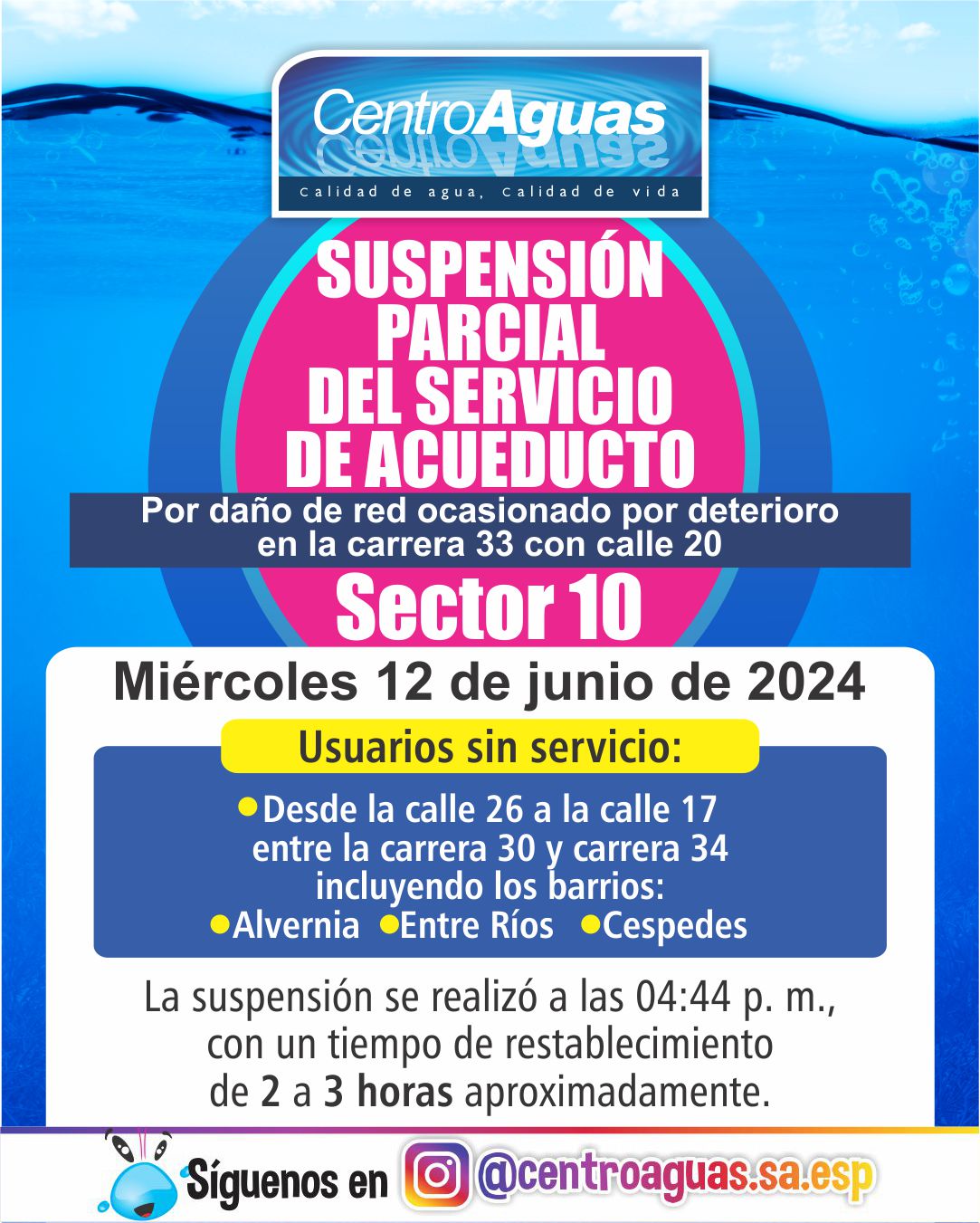 Suspensión parcial del servicio de acueducto en el sector 10
